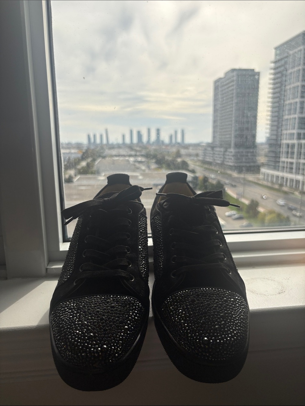 Men's Black Crystal-Embellished Fashion Sneakers